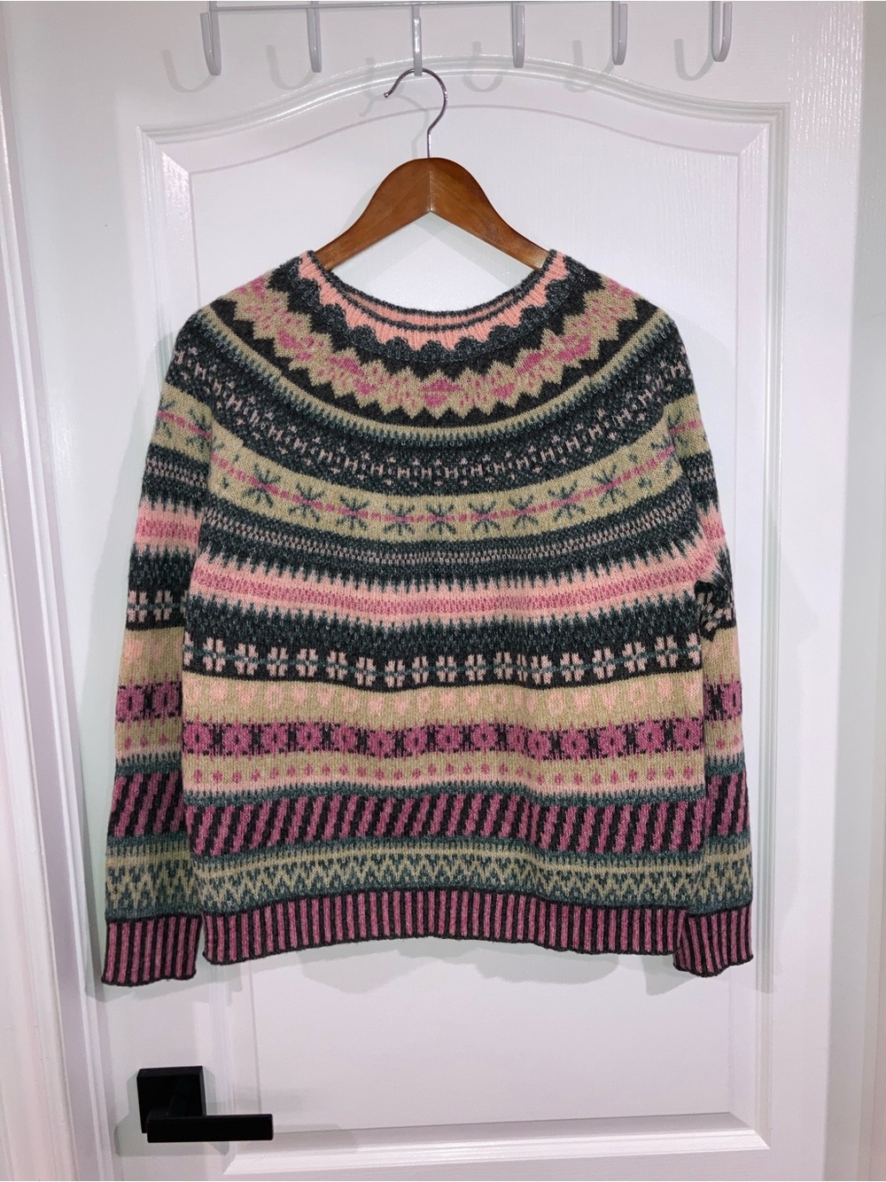 Pink & Grey & Beige  Fair Isle Crewneck Sweater - size L
